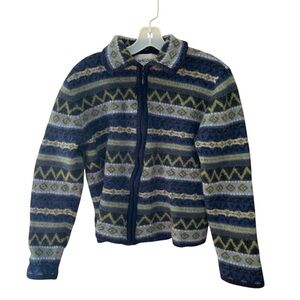 Pickett & Smith Vintage 100% Wool Sweater Striped Fair Isle Full Zip Jacket XL